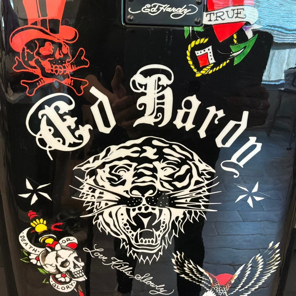 Ed Hardy 20 Inch Carry-On Hardside Luggage Spinner Wheels Tattoo Print